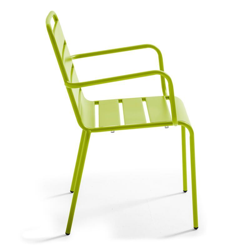 Quadratischer Bistrot-Gartentisch 70 x 70 cm klappbar und 4 Stühle mit Armlehnen aus Metall