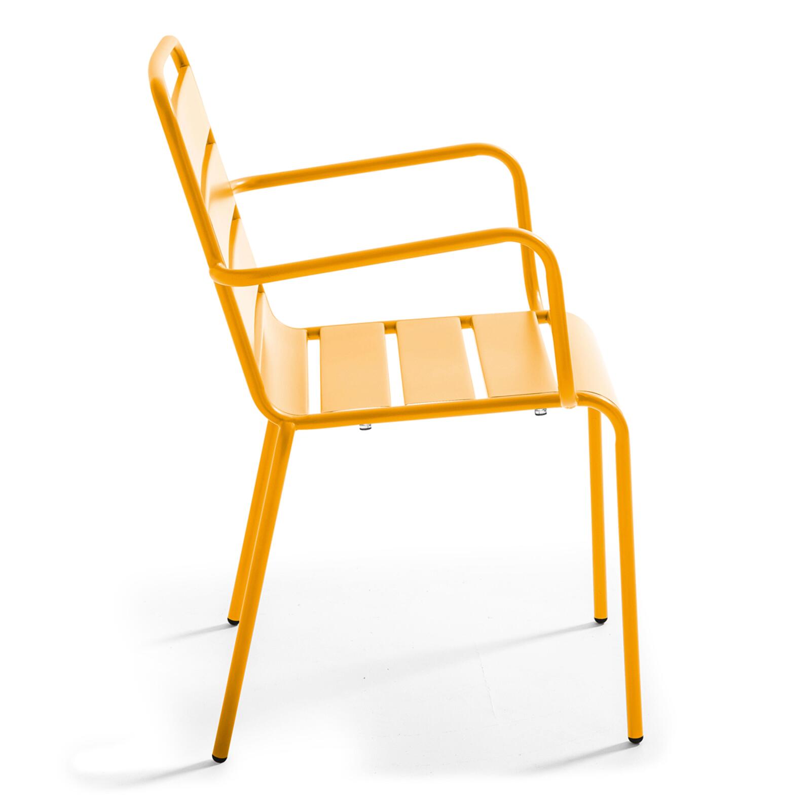 Quadratischer Bistrot-Gartentisch 70 x 70 cm klappbar und 4 Stühle mit Armlehnen aus Metall 