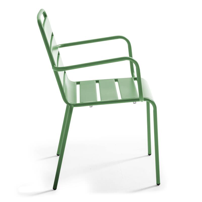 Quadratischer Bistrot-Gartentisch 70 x 70 cm klappbar und 4 Stühle mit Armlehnen aus Metall 