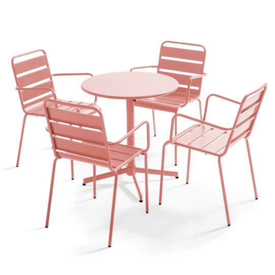 Klappbarer Bistrot-Gartentisch ⌀70 x 72 cm und 4 Stühle mit Armlehnen aus Metall