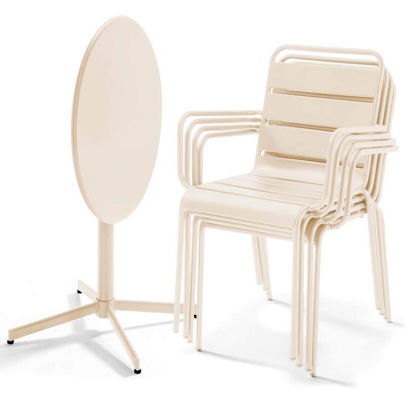 Klappbarer Bistrot-Gartentisch ⌀70 x 72 cm und 4 Stühle mit Armlehnen aus Metall  (2/7)