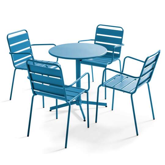 Gartentisch im Bistro-Stil, rund, neigbar, aus Metall, Ø70 cm, und 4 Stühle mit Armlehnen | Oviala