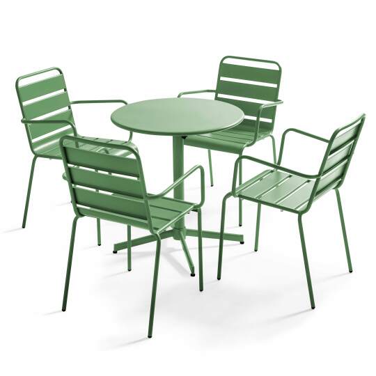 Klappbarer Bistrot-Gartentisch ⌀70 x 72 cm und 4 Stühle mit Armlehnen aus Metall