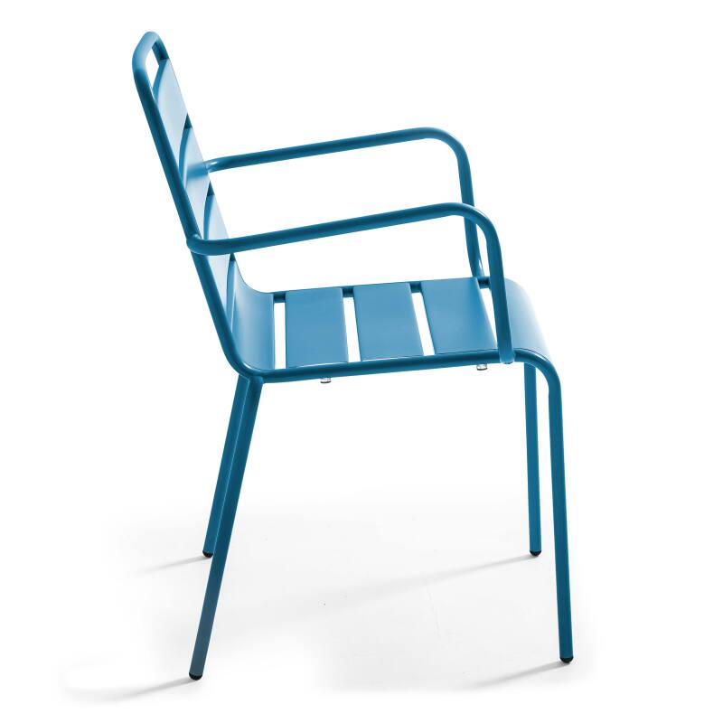 Klappbarer Bistrot-Gartentisch ⌀70 x 72 cm und 4 Stühle mit Armlehnen aus Metall  (6/7)