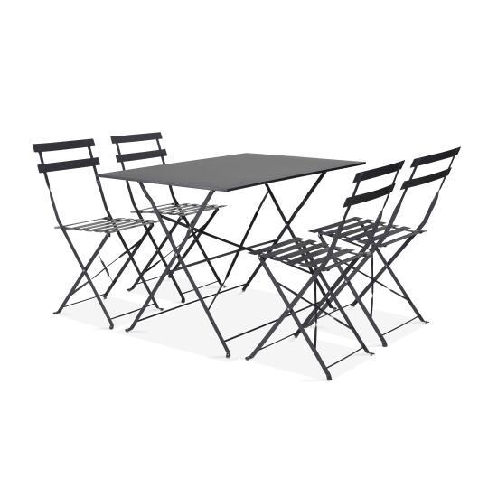 Rechteckiger Gartentisch 110 x 70 cm und 4 klappbare Metallstühle