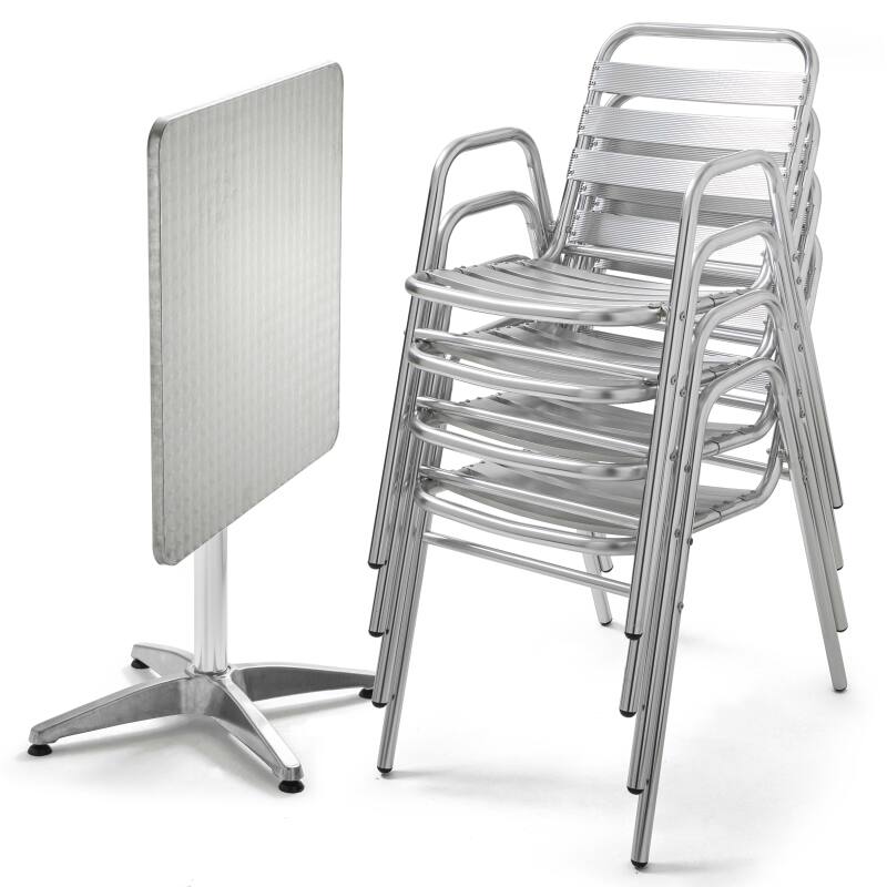 Klappbarer Bistrot-Gartentisch 70 x 70 cm und 4 Stühle mit Armlehnen aus Aluminium 