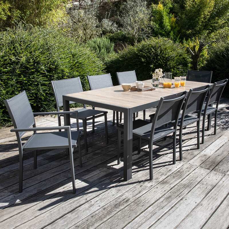 Rechteckiger Gartentisch Keramikholz Effekt 8 Orte Oviala