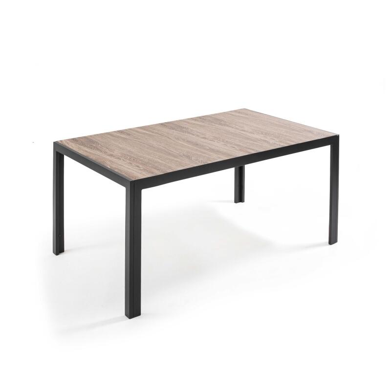 Gartentisch aus Aluminium und Keramik in Holzoptik (166 x 100 x 74,5 cm)