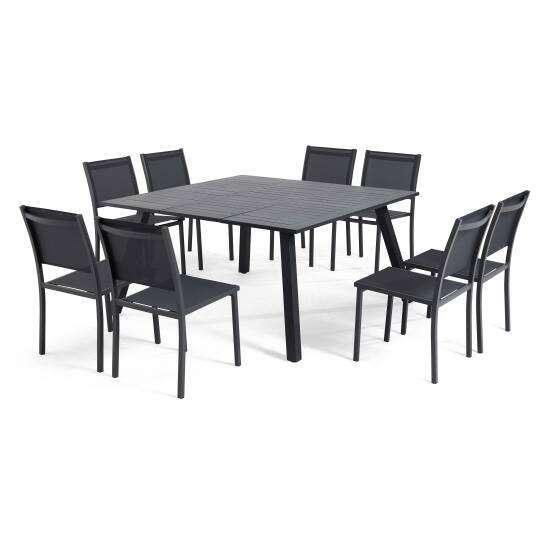 Quadratischer Gartentisch 145 x 145 cm ausziehbar mit 8 Stühlen