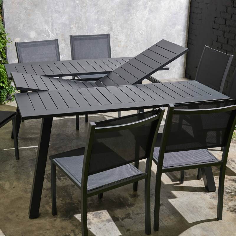 Quadratischer Gartentisch 145 x 145 cm ausziehbar mit 8 Stühlen