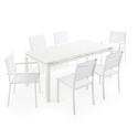 Rechteckiger, ausziehbarer Aluminium-Gartentisch mit 6 Stühlen und 2 Stühlen mit Armlehnen 