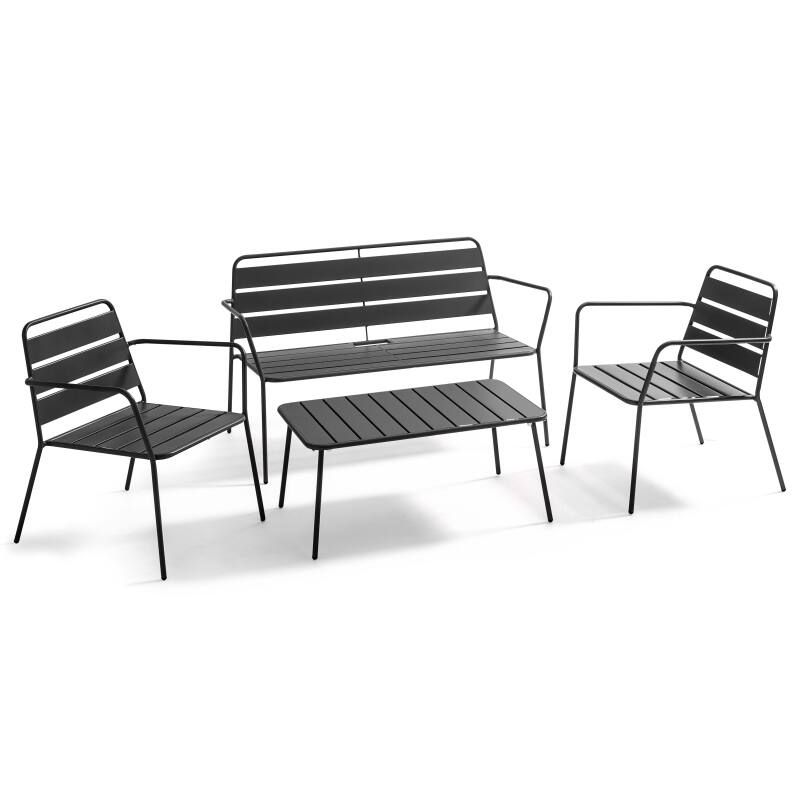 Gartenlounge-Set aus Metall für 4 Personen, bestehend aus 1 Couchtisch, 2 Sesseln und 1 Sofa 