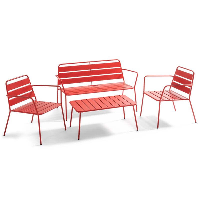 Gartenlounge-Set aus Metall für 4 Personen, bestehend aus 1 Couchtisch, 2 Sesseln und 1 Sofa 