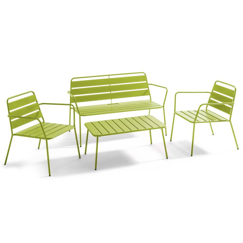 Gartenlounge-Set aus Metall für 4 Personen, bestehend aus 1 Couchtisch, 2 Sesseln und 1 Sofa