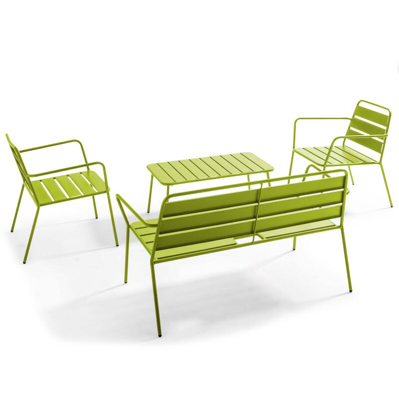 Gartenlounge-Set aus Metall für 4 Personen, bestehend aus 1 Couchtisch, 2 Sesseln und 1 Sofa