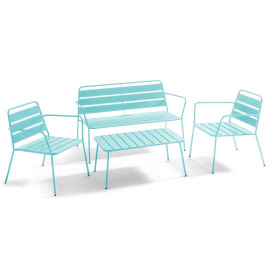 Gartenlounge-Set aus Metall für 4 Personen, bestehend aus 1 Couchtisch, 2 Sesseln und 1 Sofa