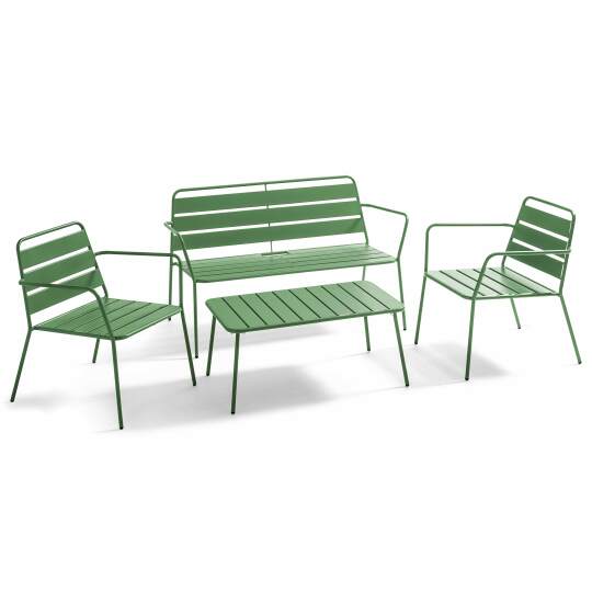 Gartenlounge-Set aus Metall für 4 Personen, bestehend aus 1 Couchtisch, 2 Sesseln und 1 Sofa