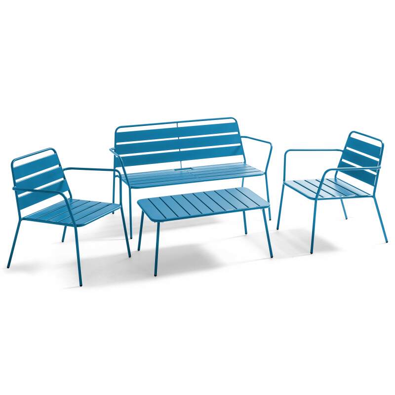 Gartenlounge-Set aus Metall für 4 Personen, bestehend aus 1 Couchtisch, 2 Sesseln und 1 Sofa 