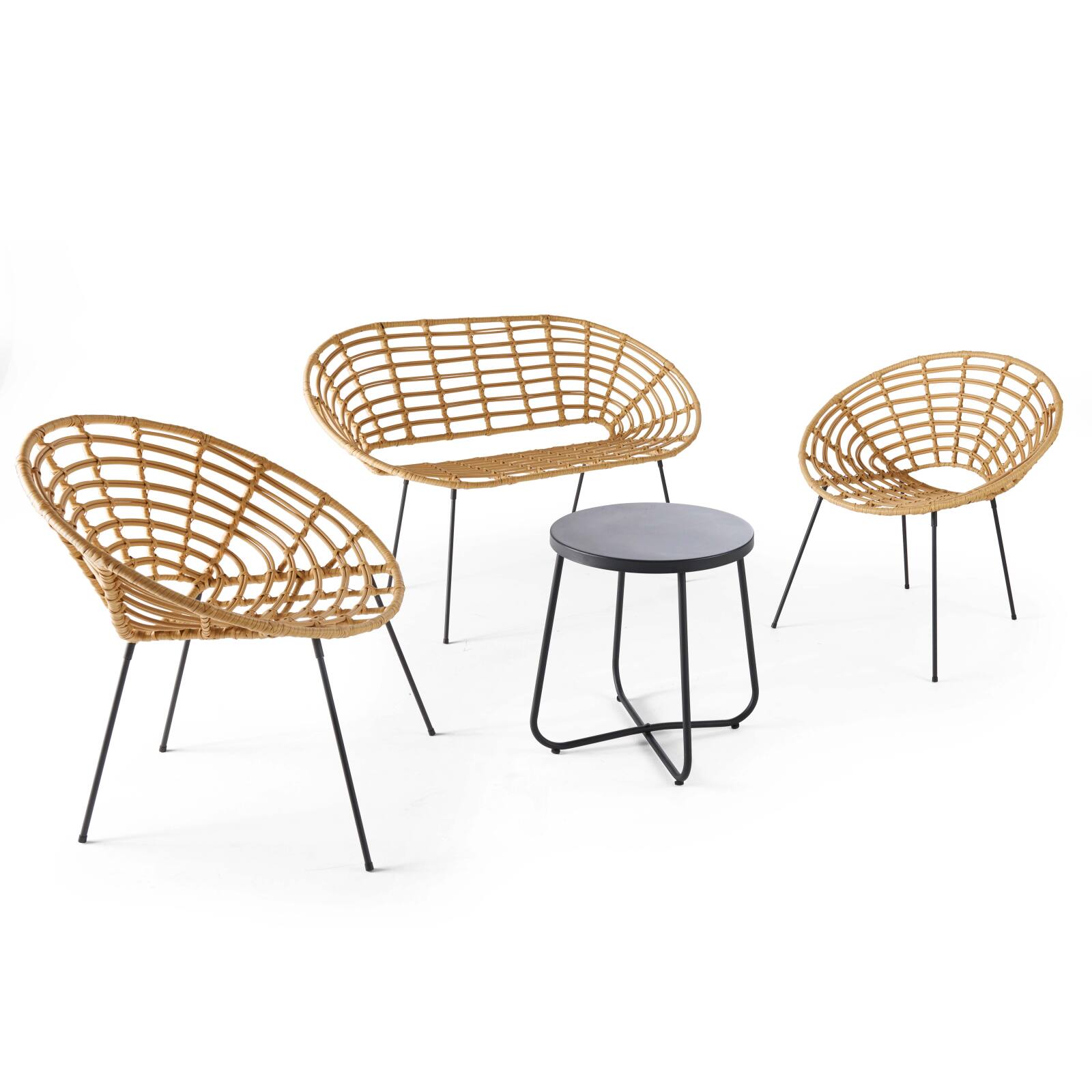 Gartenlounge-Set in Rattan-Optik mit 1 Sofa + 2 Sesseln und 1 Couchtisch