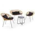 Gartenlounge-Set in Rattan-Optik mit 1 Sofa + 2 Sesseln und 1 Couchtisch