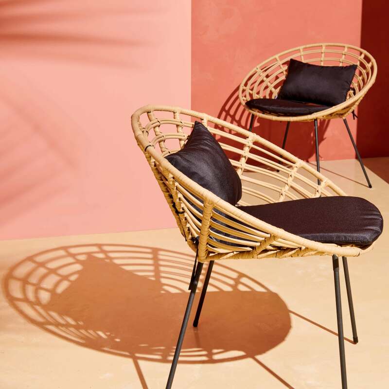 Set aus 2 runden Gartensessel aus synthetischem Rattan