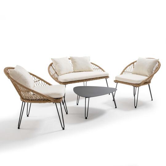 Gartenlounge-Set aus synthetischem Rattan mit einem Sofa, 2 Sesseln und einem Couchtisch