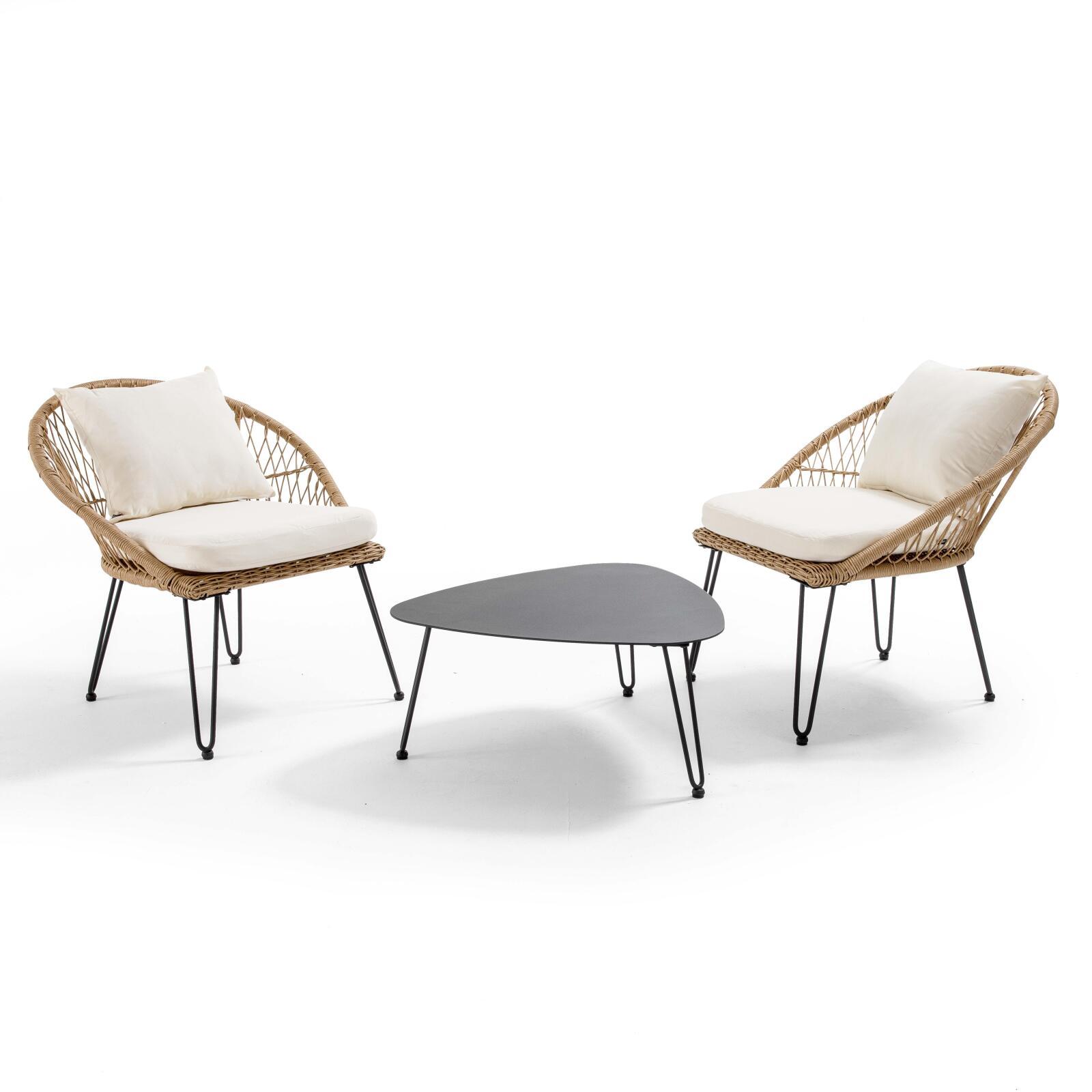 Gartenlounge-Set aus synthetischem Rattan mit 2 Sesseln und 1 Couchtisch Gartenlounge-Set aus synthetischem Rattan mit 2 Sesseln und 1 Couchtisch