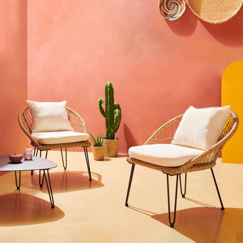 Gartensessel aus synthetischem Rattan mit Kissen - Set von 2 Gartensesseln 