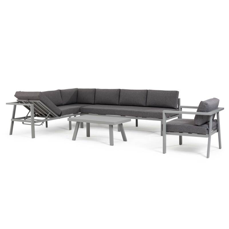 Eck-Gartenlounge-Set für 6 Personen + 1 Sessel + 1 Couchtisch