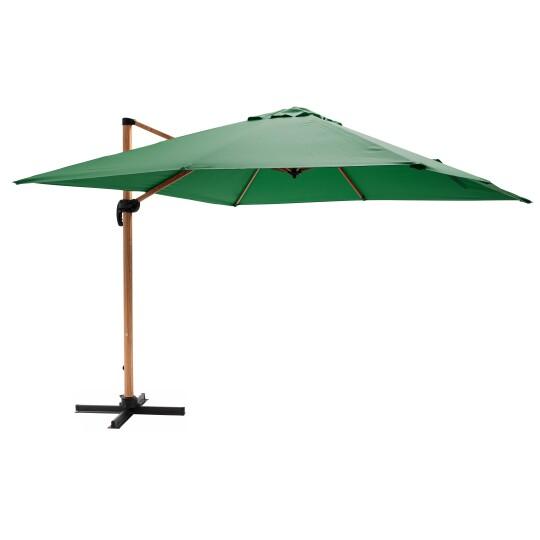 Ampelschirm 3x3 m quadratisch neigbar und drehbarer 360°-Stock in Holzoptik | Oviala