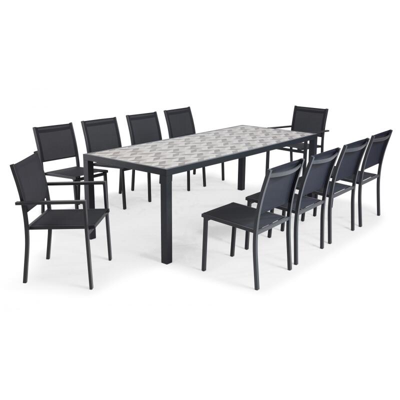 Gartentisch aus Keramik mit Tilt-Muster, 8 Stühlen und 2 Stühlen mit Armlehnen