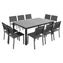 Gartentisch 182 x 121 cm mit Keramikplatte in Betonoptik und 10 Stühlen
