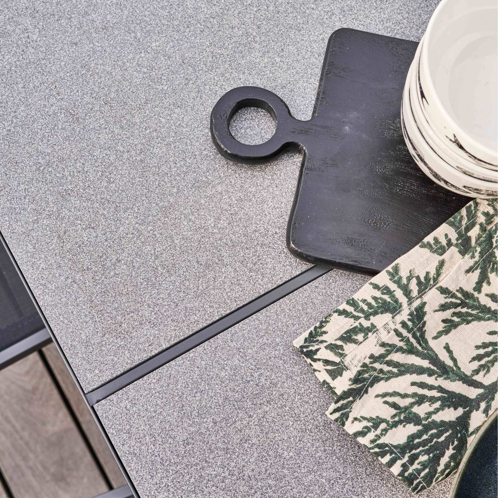 Gartentisch 182 x 121 cm mit Keramikplatte in Betonoptik und 10 Stühlen 