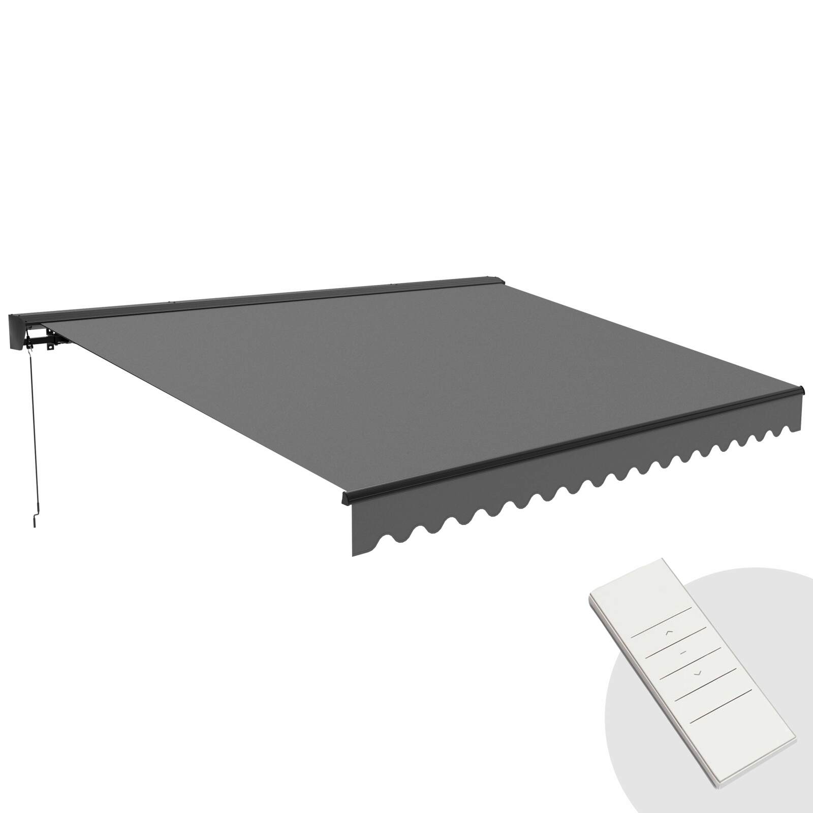 Motorisierter Markisenbanner mit halbintegriertem 3 x 4 m Kofferraum 