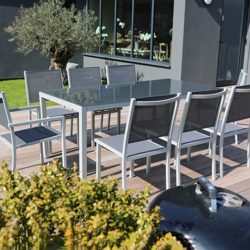 Gartentisch aus Aluminium mit Sicherheitsglasplatte (182 x 90 x 74 cm)