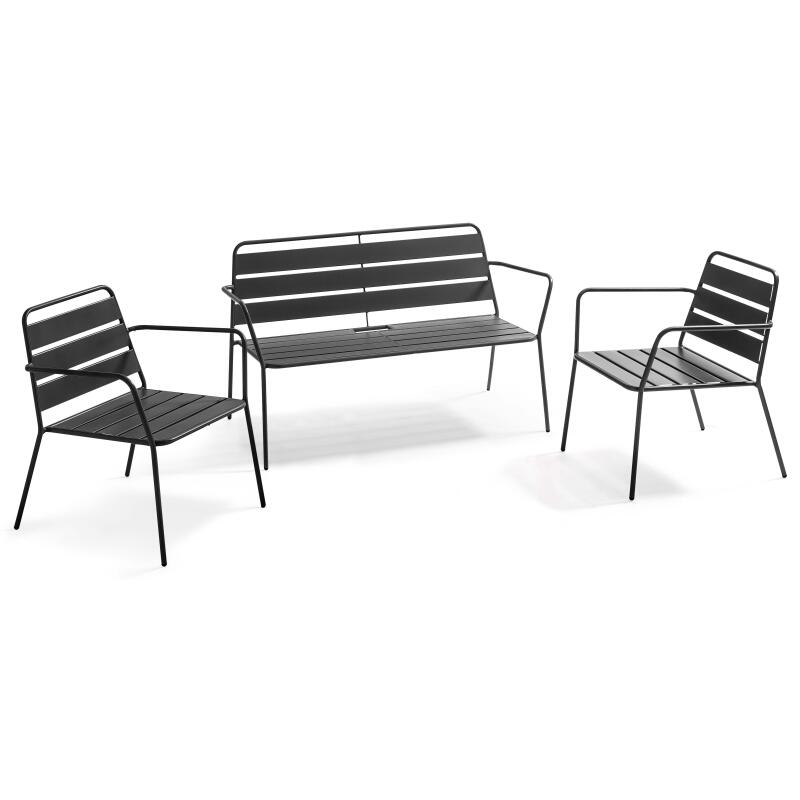 Metall-Gartenlounge-Set mit 2 Sesseln und 1 Bank 
