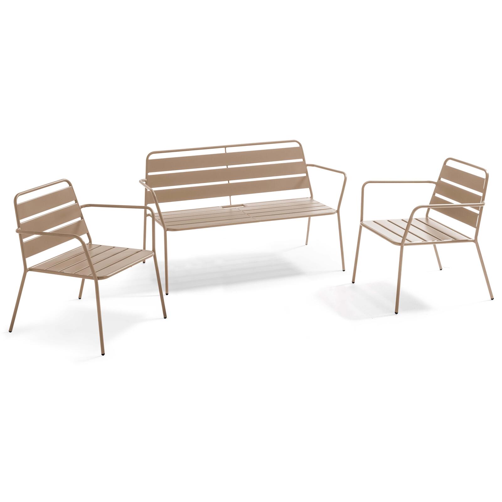 Metall-Gartenlounge-Set mit 2 Sesseln und 1 Bank 