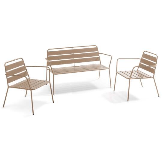 Metall-Gartenlounge-Set mit 2 Sesseln und 1 Bank