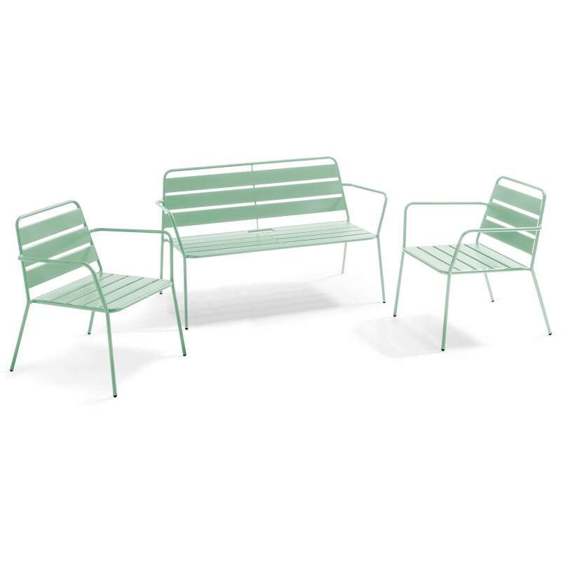 Metall-Gartenlounge-Set mit 2 Sesseln und 1 Bank 
