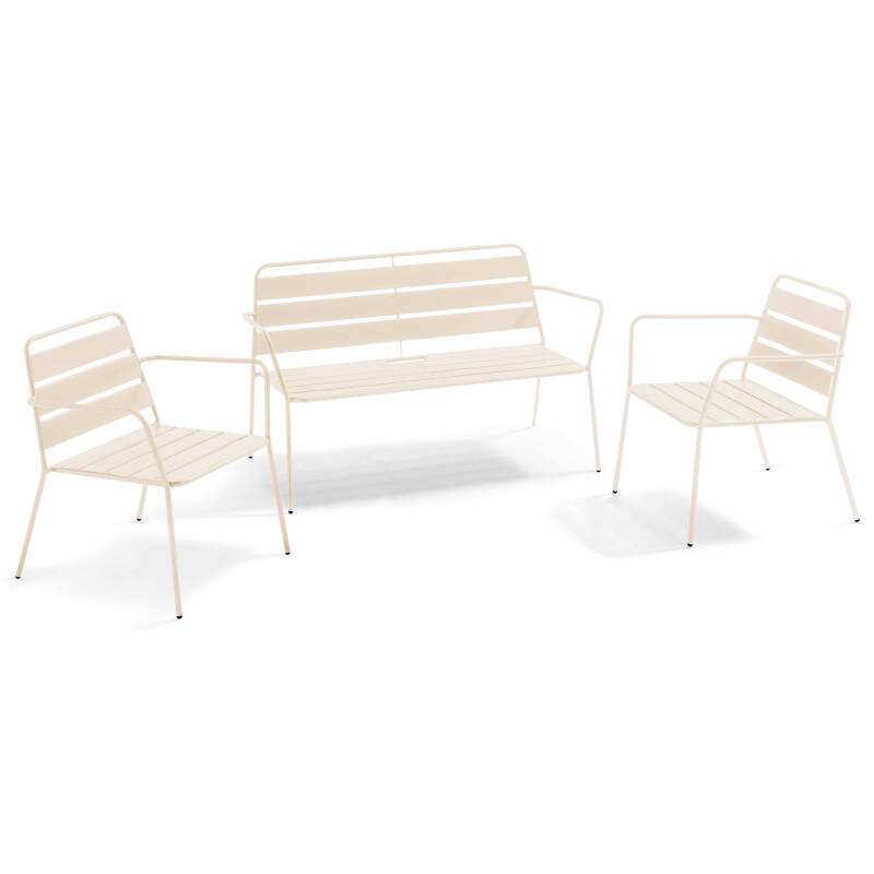 Metall-Gartenlounge-Set mit 2 Sesseln und 1 Bank 