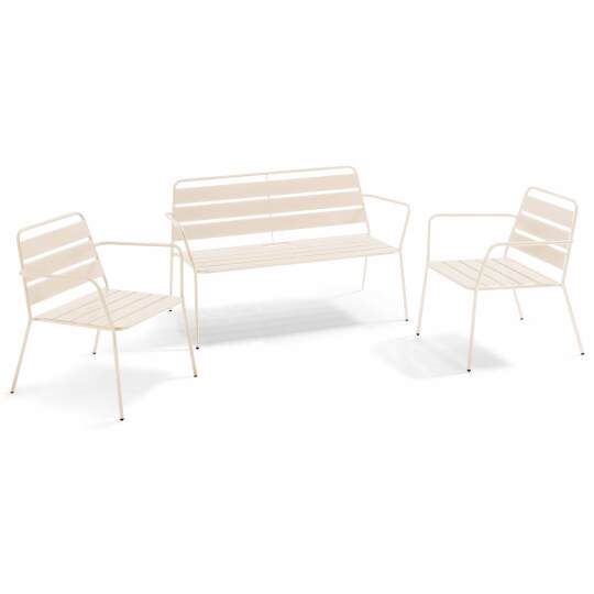 Metall-Gartenlounge-Set mit 2 Sesseln und 1 Bank 