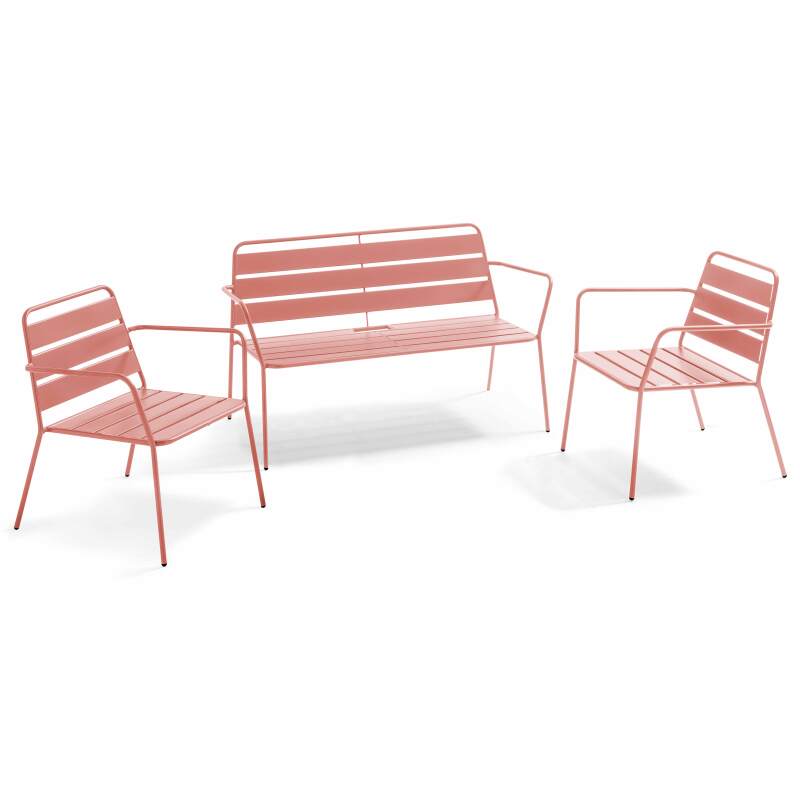 Metall-Gartenlounge-Set mit 2 Sesseln und 1 Bank 