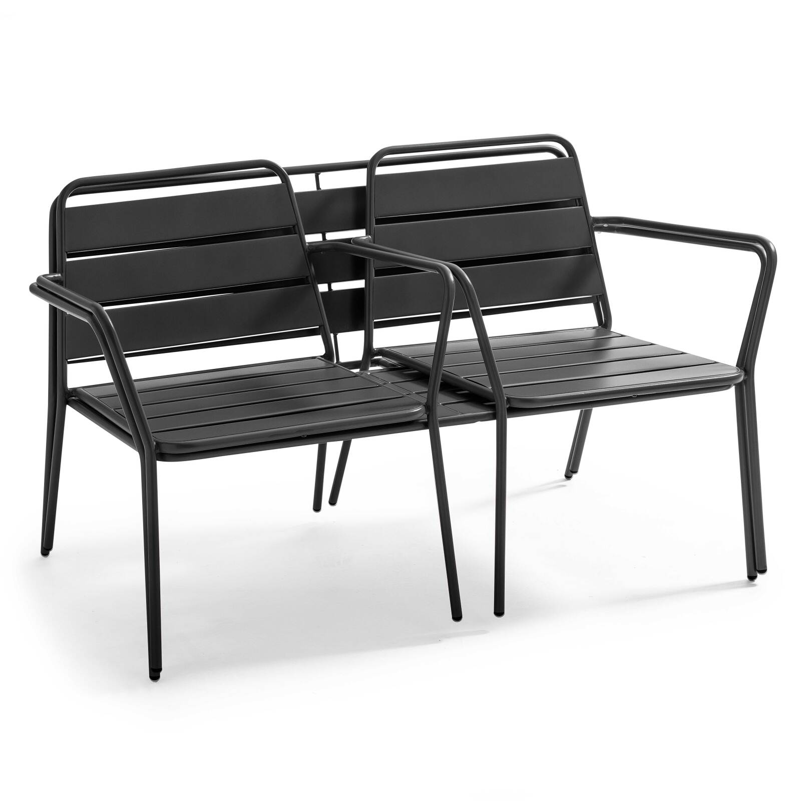 Metall-Gartenlounge-Set mit 2 Sesseln und 1 Bank Metall-Gartenlounge-Set mit 2 Sesseln und 1 Bank