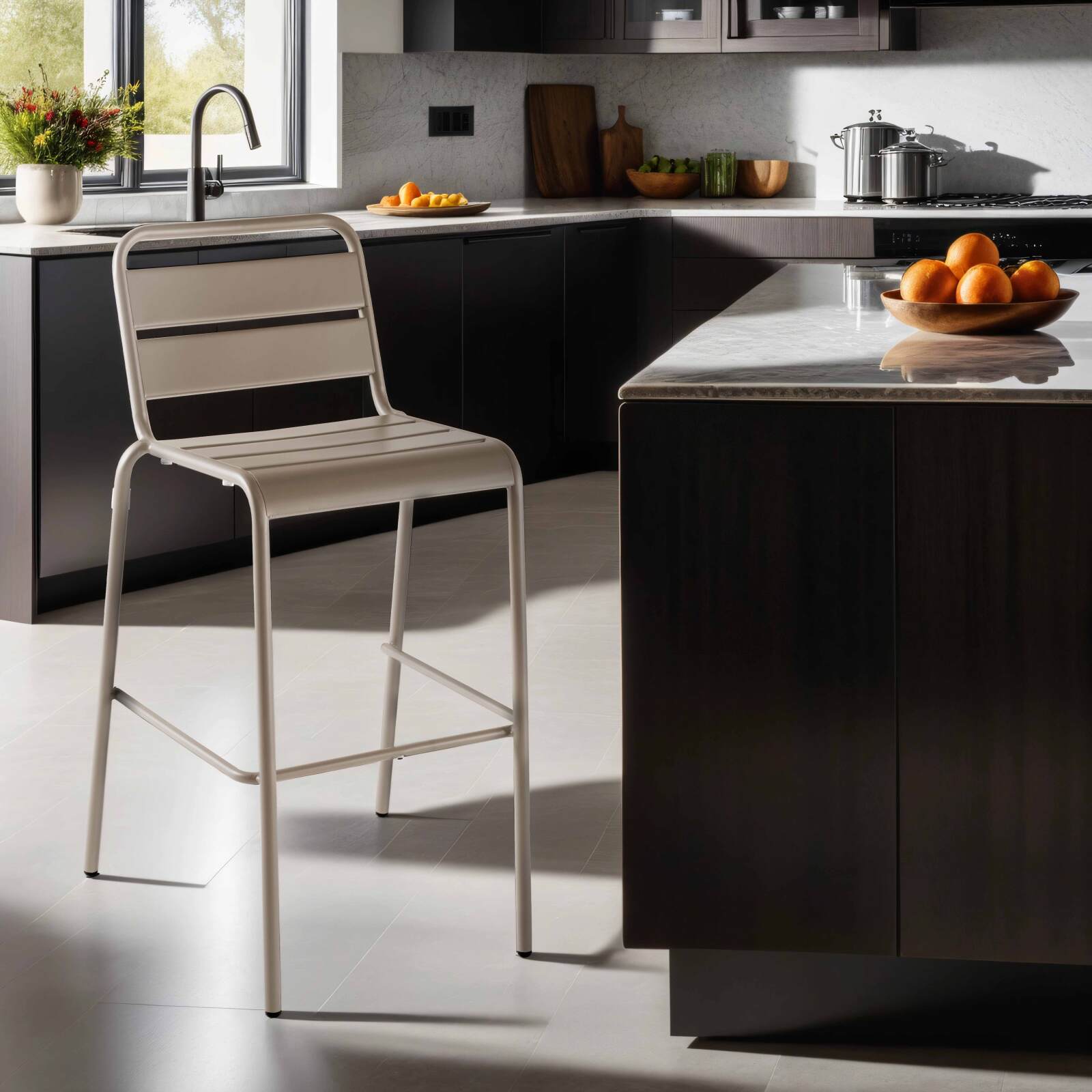 Hochstuhl aus Metall im industriellen Stil