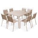 Quadratischer Gartentisch 120 x 120 cm und 8 Stühle mit Armlehnen aus Metall 