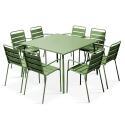 Quadratischer Gartentisch 120 x 120 cm und 8 Stühle mit Armlehnen aus Metall 