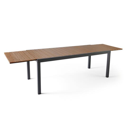 Rechteckiger, ausziehbarer Gartentisch (200/300 x 94,5 x 75 cm) aus Aluminium und Polywood