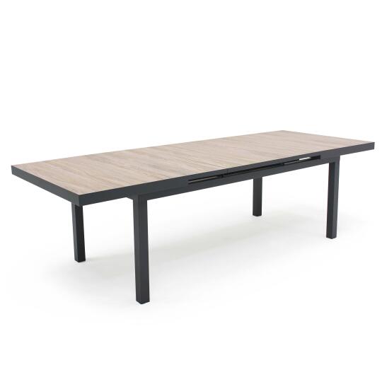 Rechteckiger, ausziehbarer Gartentisch (200/260 x 100 x 75 cm) aus Aluminium und Keramik