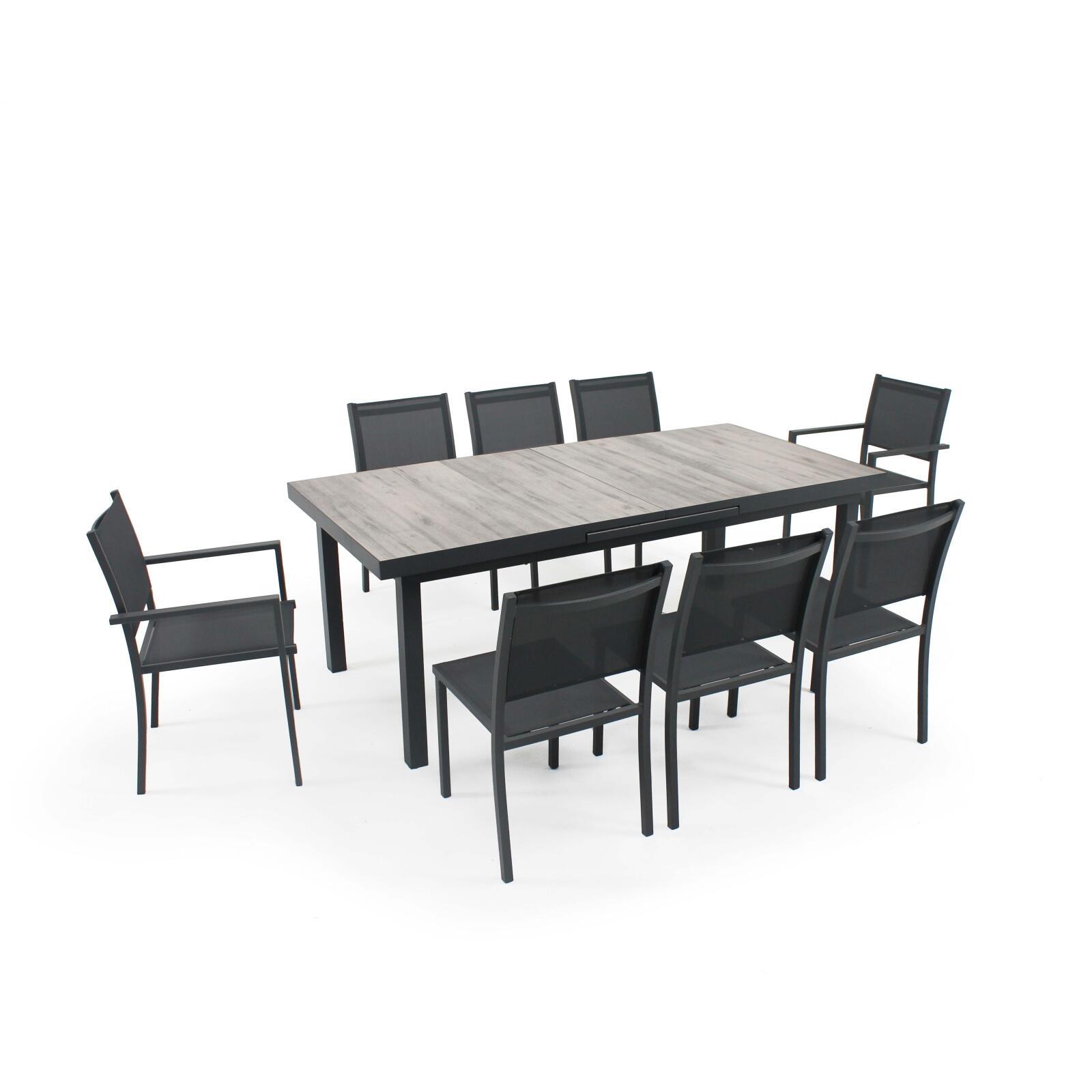 Rechteckiger, ausziehbarer Gartentisch (200/260 x 100 x 75 cm) aus Aluminium und Keramik  Rechteckiger, ausziehbarer Gartentisch (200/260 x 100 x 75 cm) aus Aluminium und Keramik