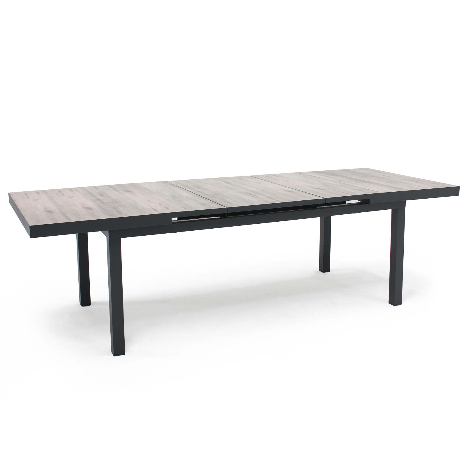 Rechteckiger, ausziehbarer Gartentisch (200/260 x 100 x 75 cm) aus Aluminium und Keramik  Rechteckiger, ausziehbarer Gartentisch (200/260 x 100 x 75 cm) aus Aluminium und Keramik